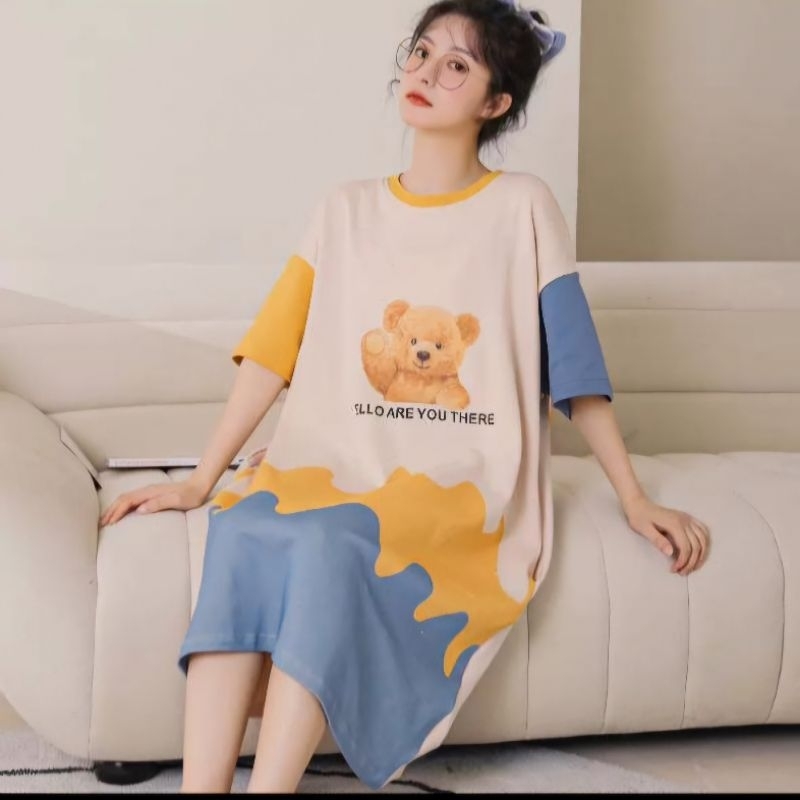 Daster Baju Tidur Terusan Baju Santai Piyama Perempuan Cewek Ala Korea Kekinian Gambar Sesuai Produk