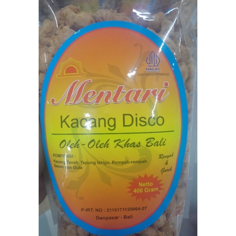 

Mentari Kacang Disco Khas Bali 400GR KEMASAN PLASTIK FREE BUBBLEWRAP