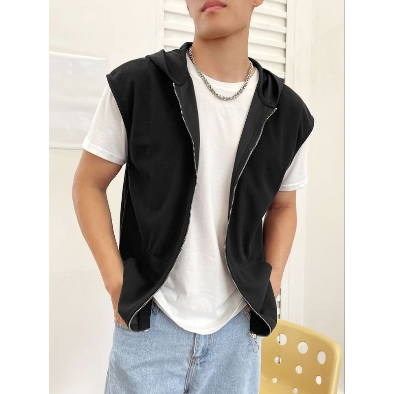 Jaket Rompi Pria Wanita Vest Zipper Hoodie polos original premium