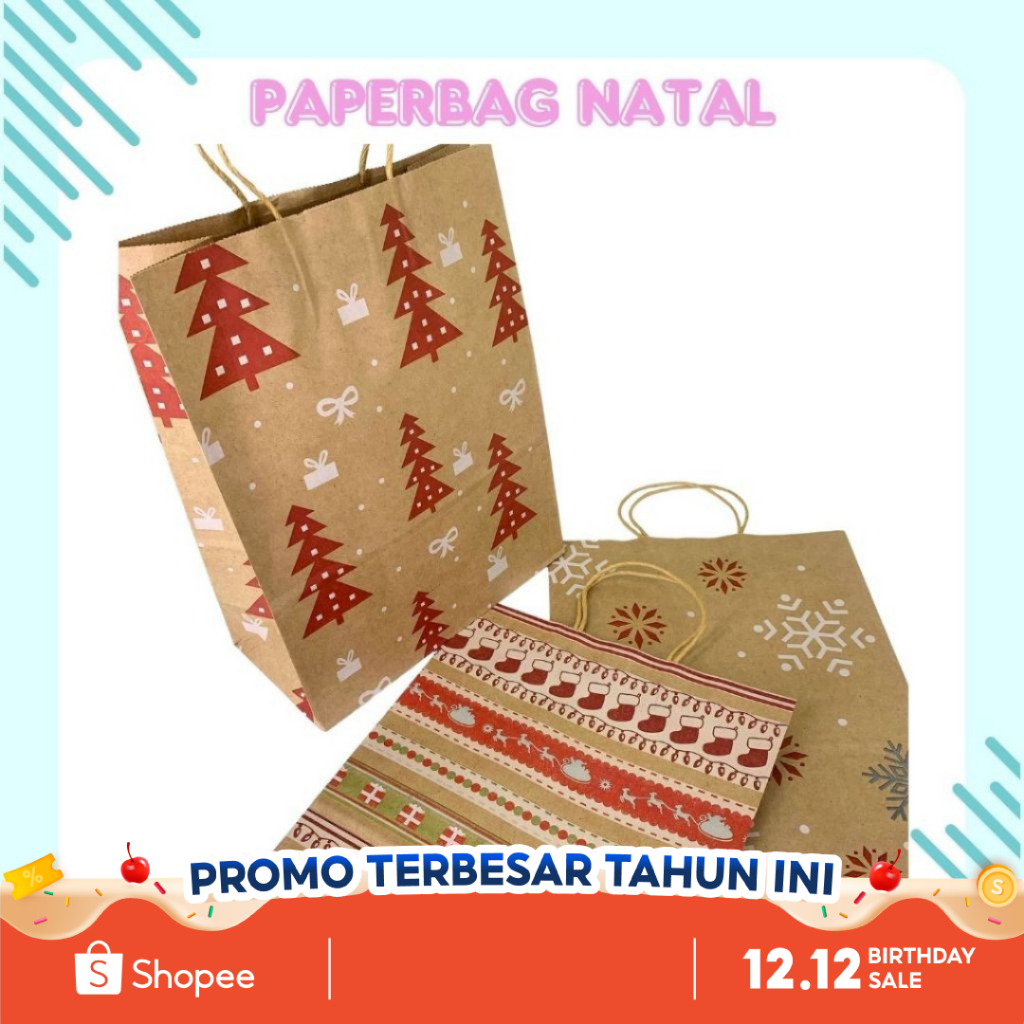 

Papperbag Natal 33x26 cm Tas Papper Bag Jumbo Merry Christmas Lonceng Santa Papperbag Coklat Motif Santa Gift Bag Tema Natal