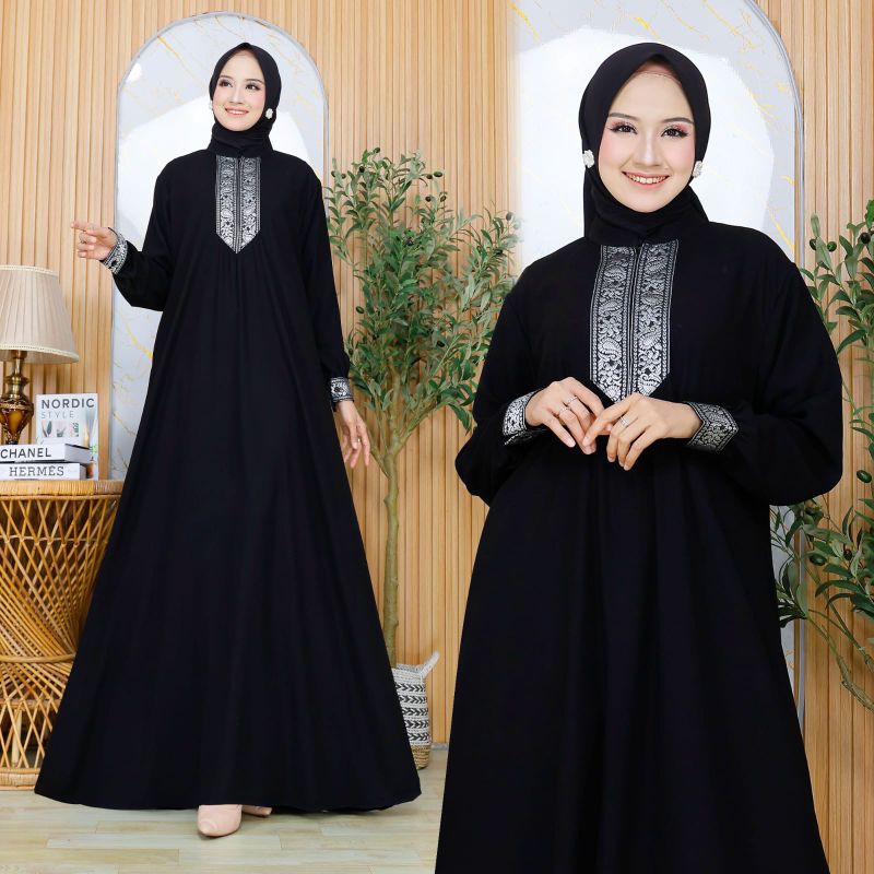 GAMIS HITAM ARAB GAMIS DUBAI FASHION MUSLIM KEKINIAN GAMIS JUMBO KF