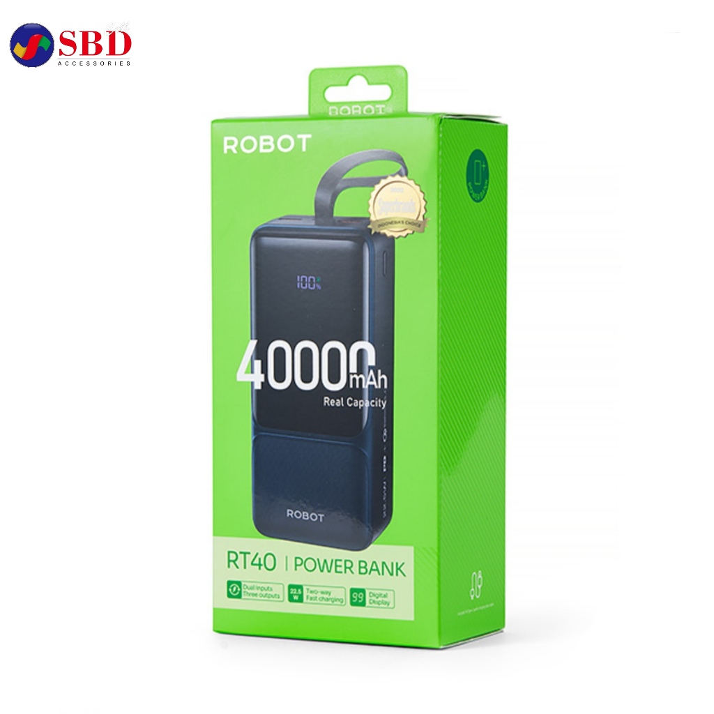 ROBOT RT40 Powerbank 40000 mAh 22.5W 3 Port Fast Charging LED QC PD
