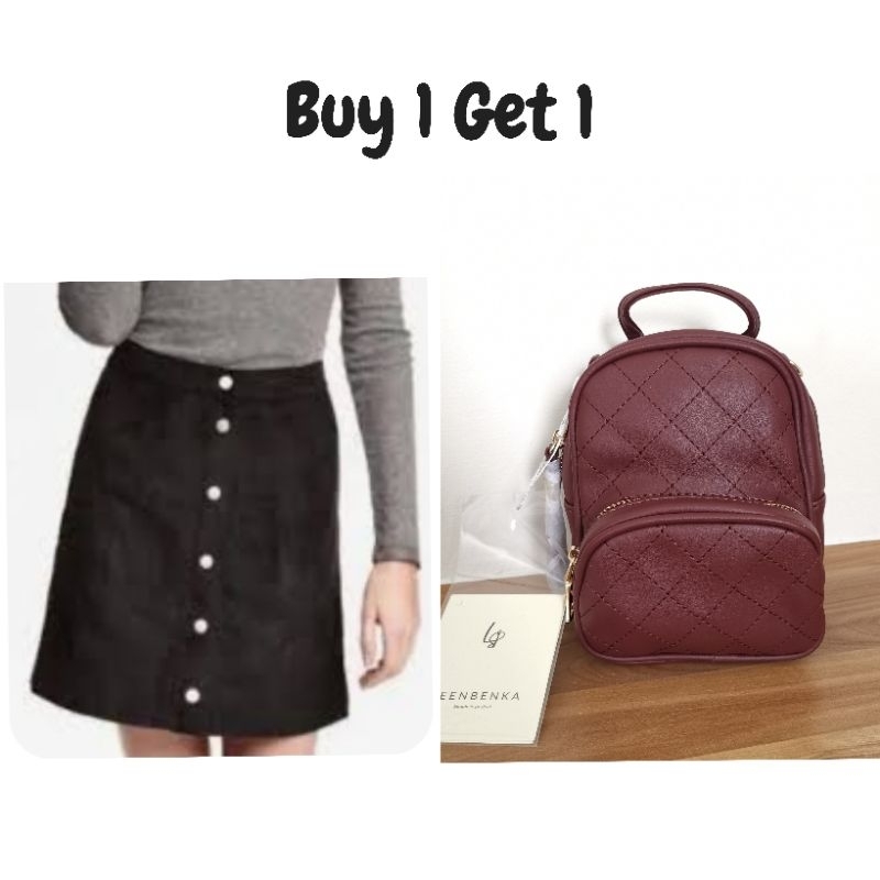B1G1 Bag brand new Leenbenka get H&M rok A-line Skirt black tas maroon red merah chain gold rosegold