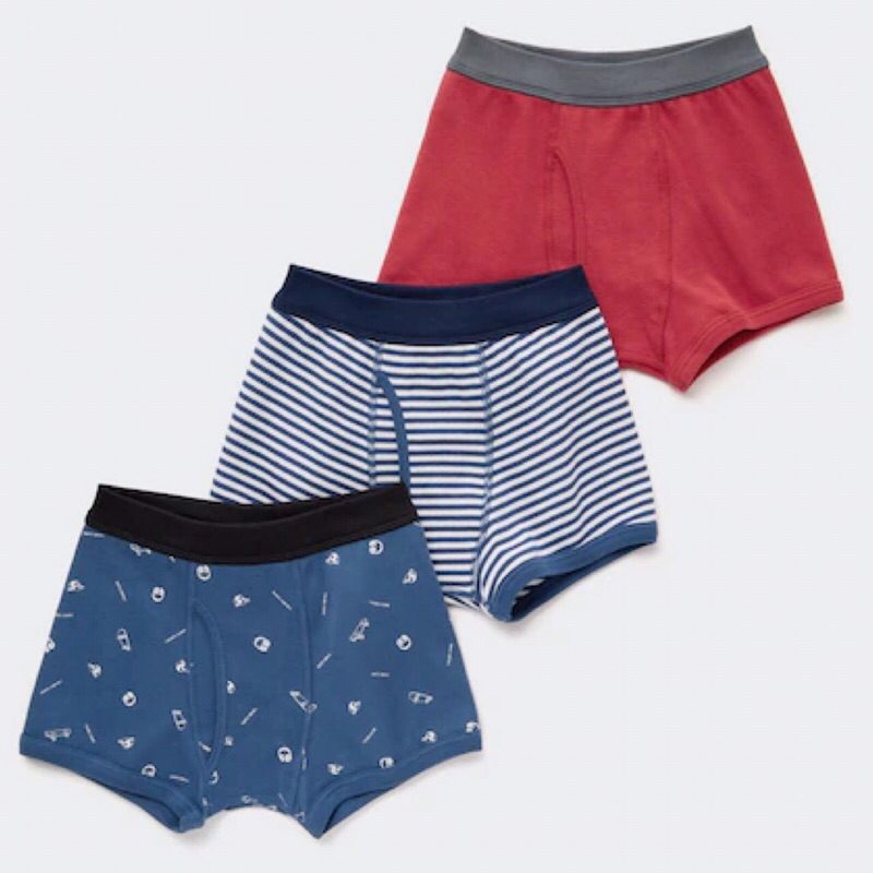 UNIQLO Kids Celana Dalam Boxer Katun Anak Laki-Laki Blue 3 Pcs