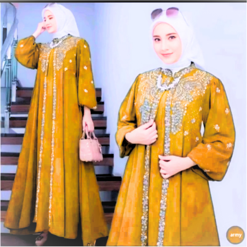 da.collection Gamis Terbaru Khaisa Aplikasi Bordir Bahan Crinkle Airflow-Vioni Dress Bordir Dua Laye