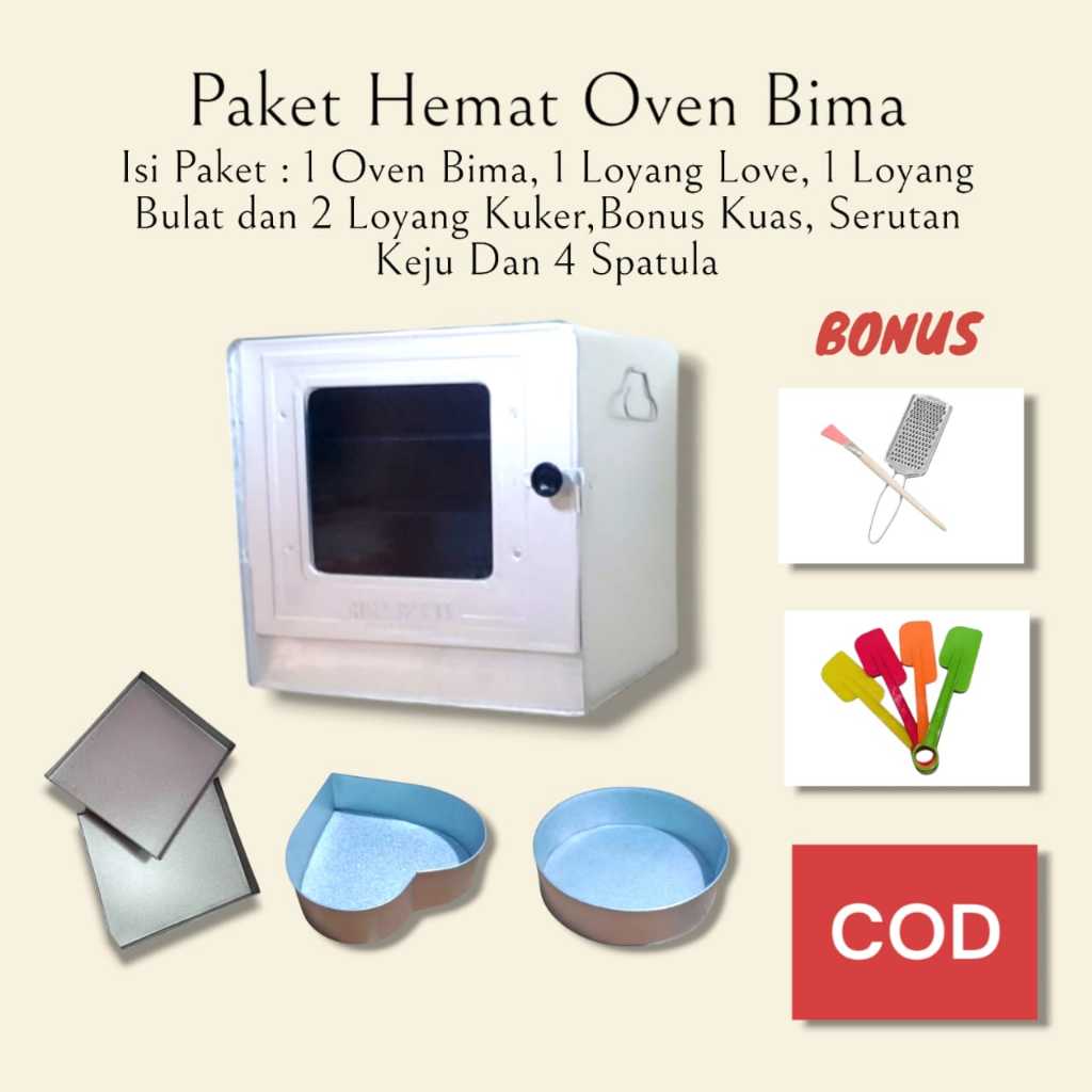 PAKET HEMAT Oven Bima Loyang Love Loyang Bulat dan Loyang Kuker / Nastar / Kuas/Serutan Keju/Spatula
