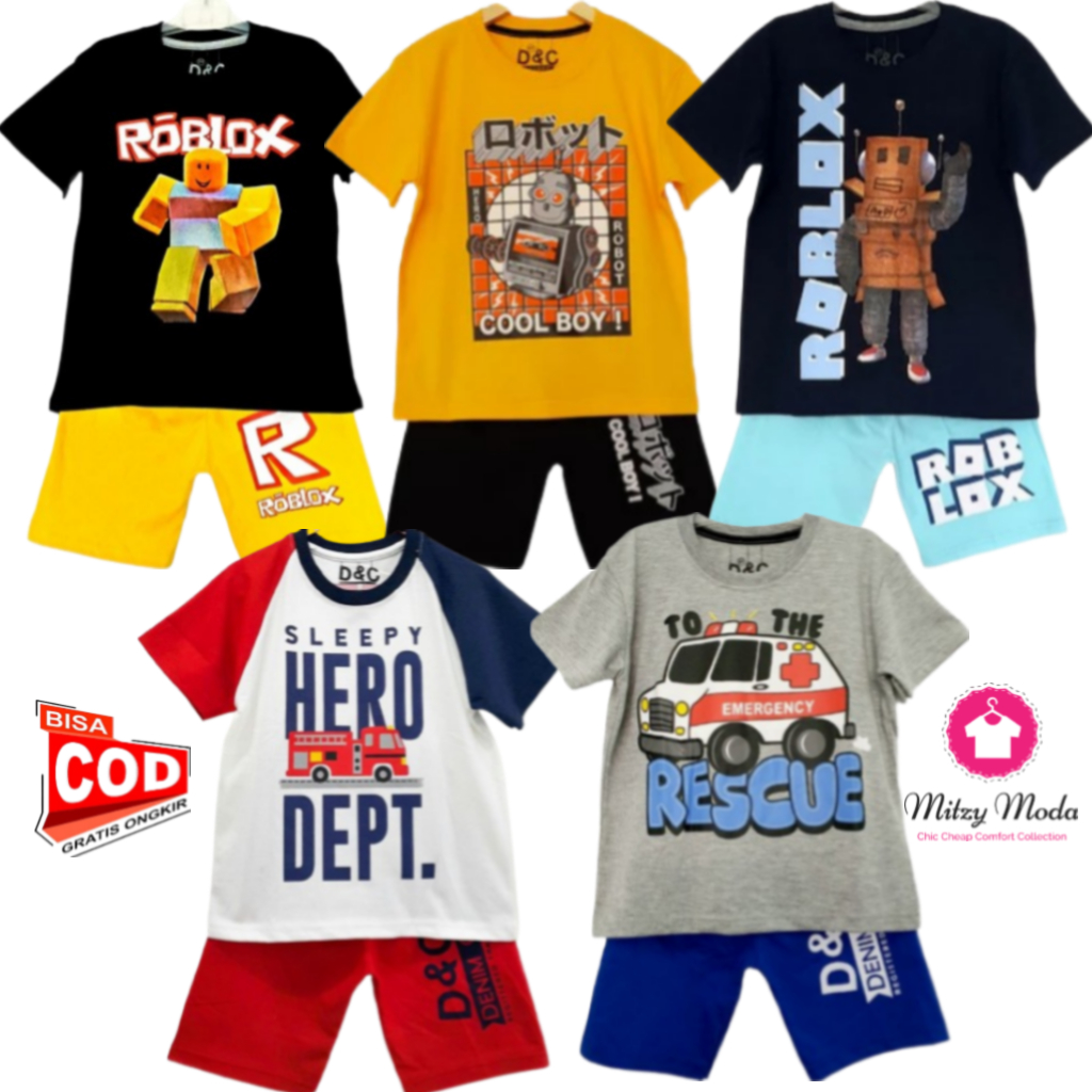 ( D&C Factory ) Setelan Anak Laki Mobil Truck Robot Game Roblox | Baju Atasan Anak Cowok 2-10 tahun