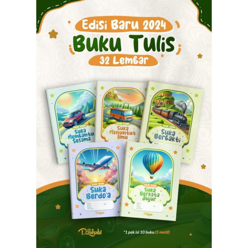 

BukuTulis Adz-dzahabi 1 pack isi 32 lembar l bukutulis anak l bukutulis islami l bukutulis l book l stationery l adz-dzahabi l islami l school l alat sekolah l pack