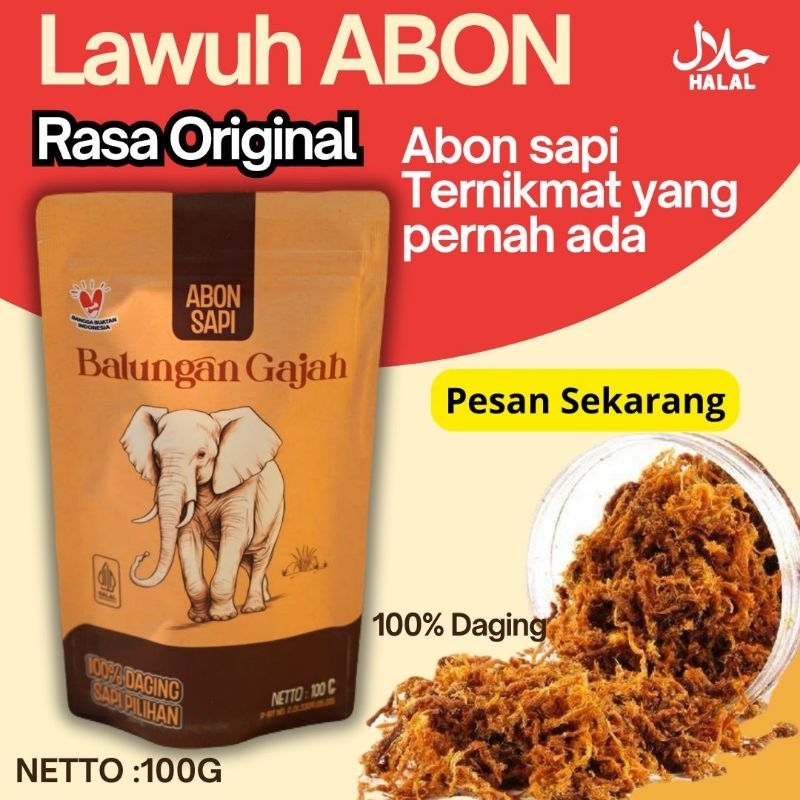 

Abon sapi Balungan gajah Rasa ORIGINAL kemasan 100g Lezat dan nikmat 100% Daging