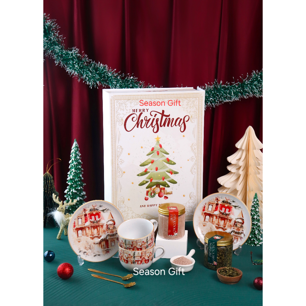 

PARCEL CHRISTMAS UNIK Premium Hardbox Christmas Hampers - Kado Natal isi Cangkir Set, Teh, Coklat - Parsel Cangkir Natal