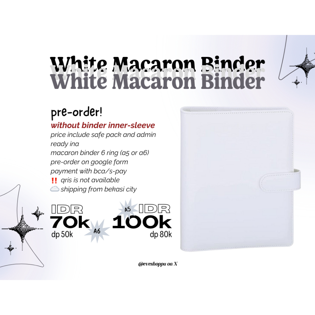 

PRE-ORDER [PO] White Macaron Binder 6 Ring A5 dan A6 Photocard PC