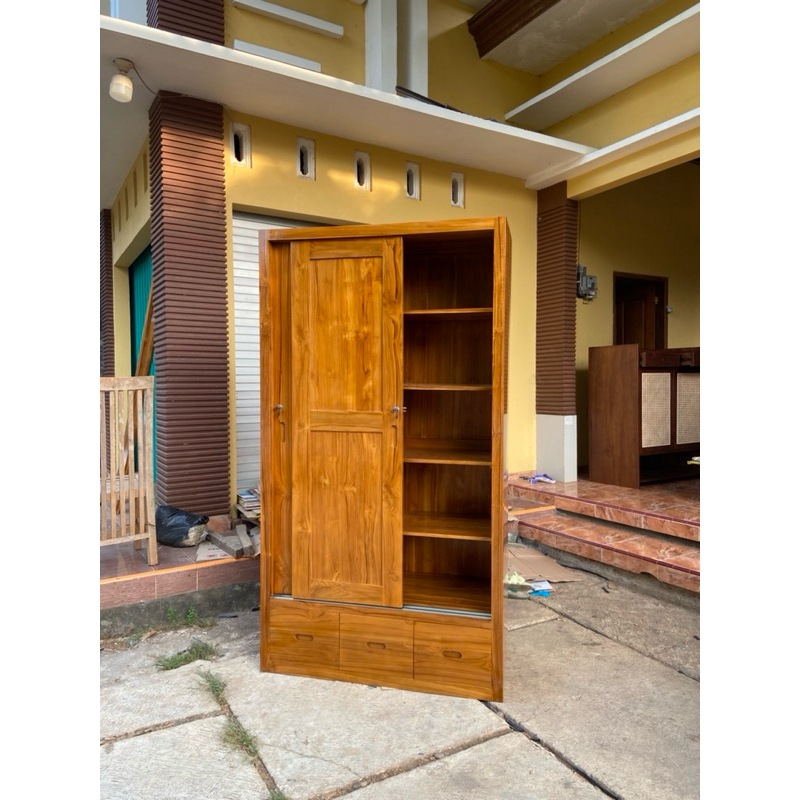 almari sleding 2 pintu minimalis kayu jati almari lemari