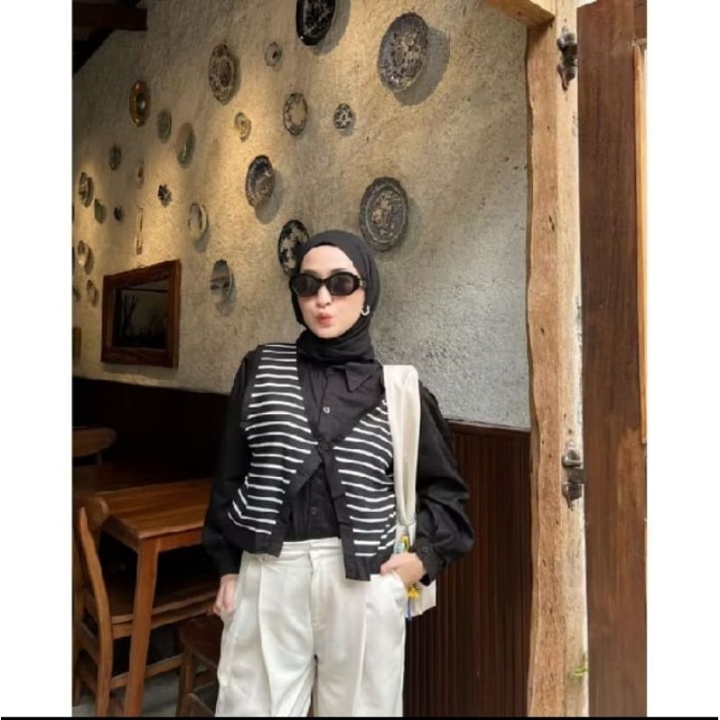 baju atasan wanita blouse rompi salur