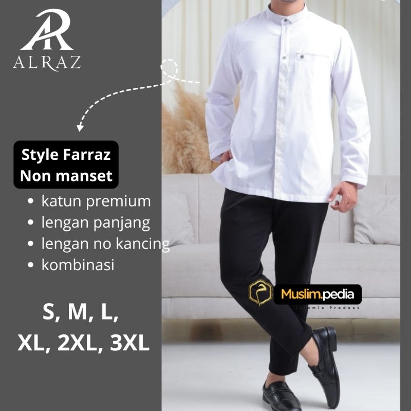 Baju koko alraz  putih - kemko pria Alraz lengan panjang Katun
