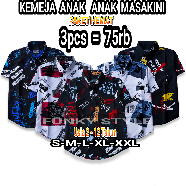 PAKET HEMAT 3PCS KEMEJA ANAK LAKI-LAKI USIA 2-12 TAHUN BAJU KEMEJA ANAK COWOK MOTIF PANTAI HEM ANAK