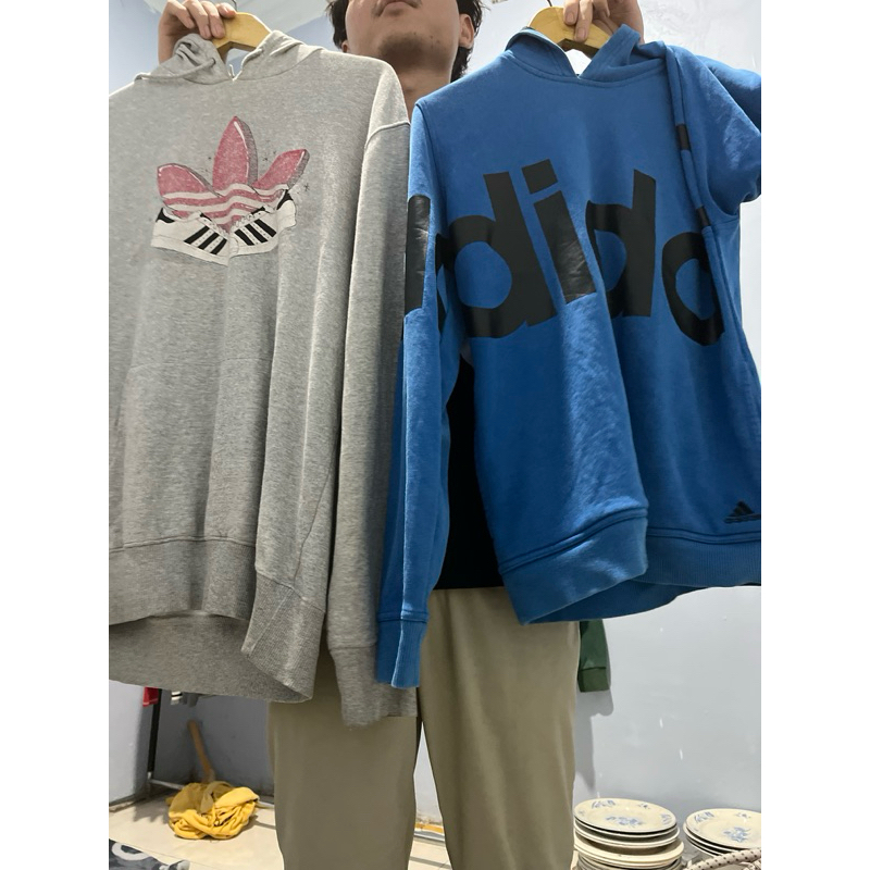 hoodie adidas abu & biru original