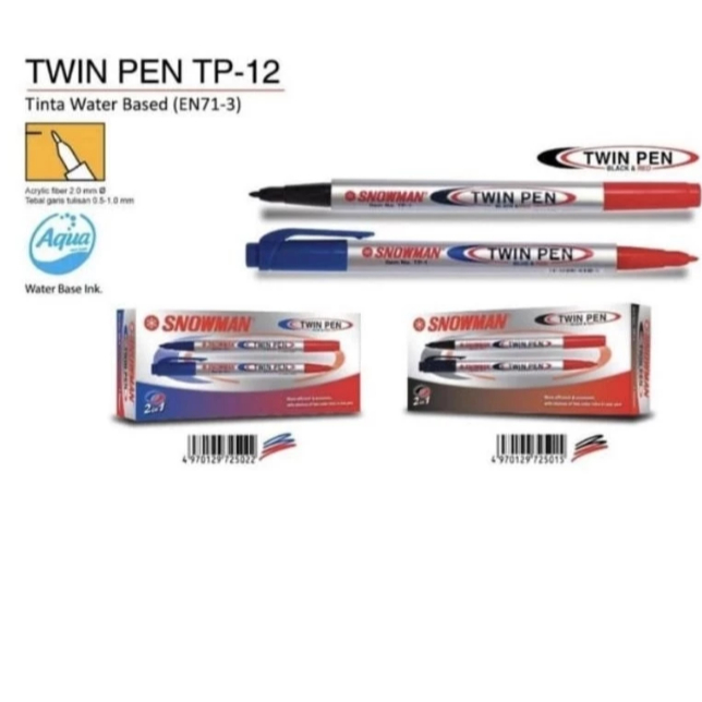 

(1Pcs) Twin Pen Snowman 2in1/Spidol Kecil Snowman Marker Twin Pen TP-1/Spidol Twinpen Snowman 2 Sisi 2 Warna