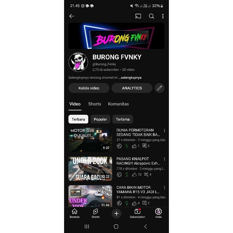 Akun Channel Youtube Sudah Monetisasi belum Pin 2000 SUBSCRIBER ada saldo 134 ribu