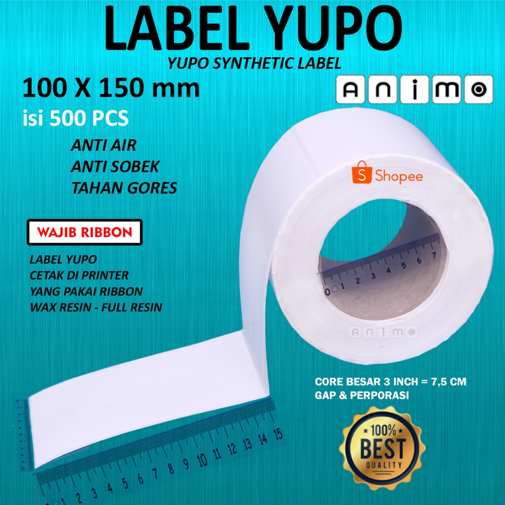 

LABEL YUPO 100X150 - STIKER YUPO 10X15 CM - Yupo Synthetic Label Barcode A6 100 X 150 MM - Stiker Barcode Industri Core Besar 10X15 cm ISI 500 PCS