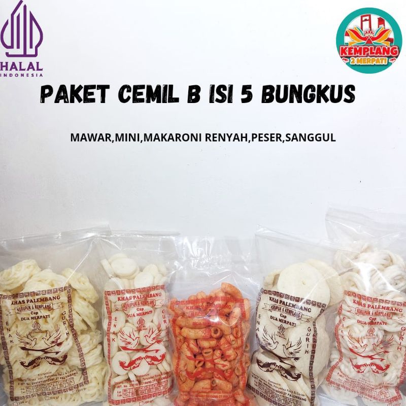 

PAKET CEMIL B ISI 5 BUNGKUS @200 GRAM[MAWAR, MINI, MAKARONI RENYAH, PESER, SANGGUL] 1 KG KHAS PALEMBANG