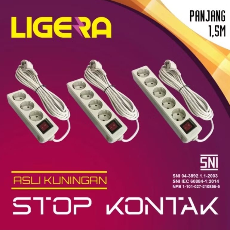 Ligera Stok Kontak Kabel 5 Lubang  Panjang 1,5 meter 3 meter 5 meter Stop kontak Kabel Extension Sak