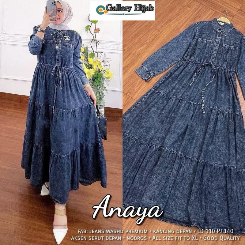 Gallery Hijab~Gamis Jeans Jumbo Anaya Dress Jeans Wash Premium/Abaya Gamis Dress Wanita Muslimah Jum