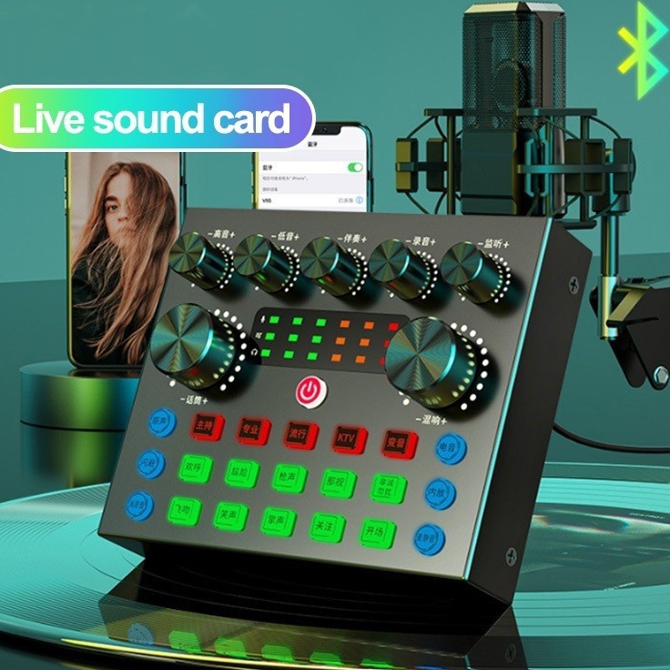 Harga Terjamin  SOUNDCARD FULL SET MIC V8S SOUND CARD LIVE SINGING EQUIPMENT AUDIO MIXER STREAMING B