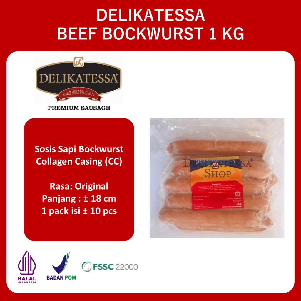 

Delikatessa Beef Bockwurst KG Jumbo Sosis Sapi Goreng Bakar Jumbo Halal