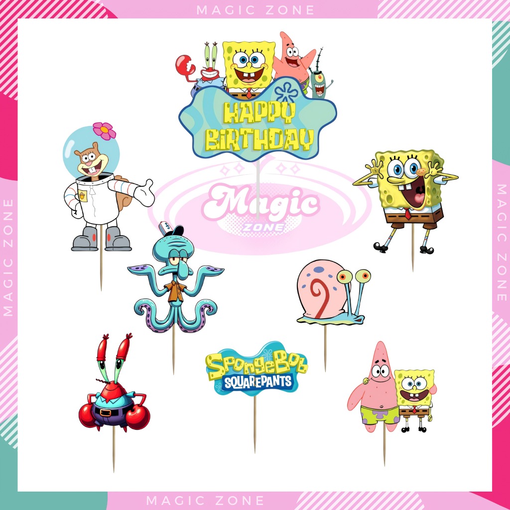 Topper Cake Karakter/Hiasan Kue Ulang Tahun/ Topper Cake Spongebob/Boboiboy/
