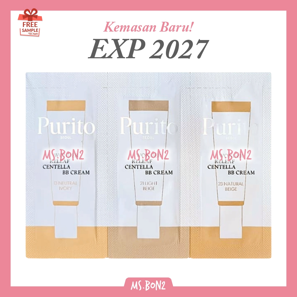 PURITO Wonder Releaf Centella BB Cream SPF 30+ PA+++ RENEWAL Dari Cica Clearing BB Cream Sample Sach