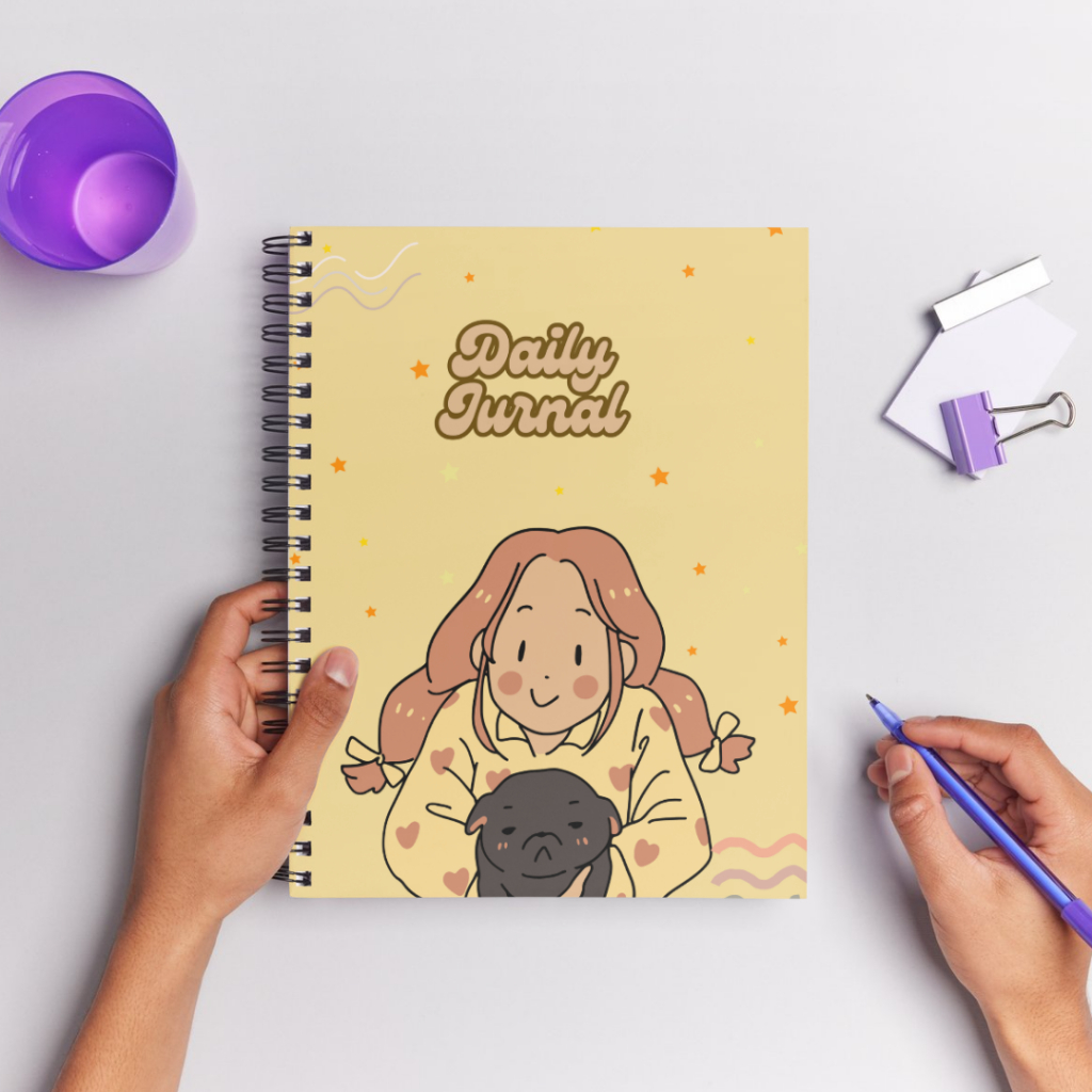 

Custom buku jurnal jilid spiral tema cute yellow Jurnal Daily buku diary kado souvenir ulang tahun