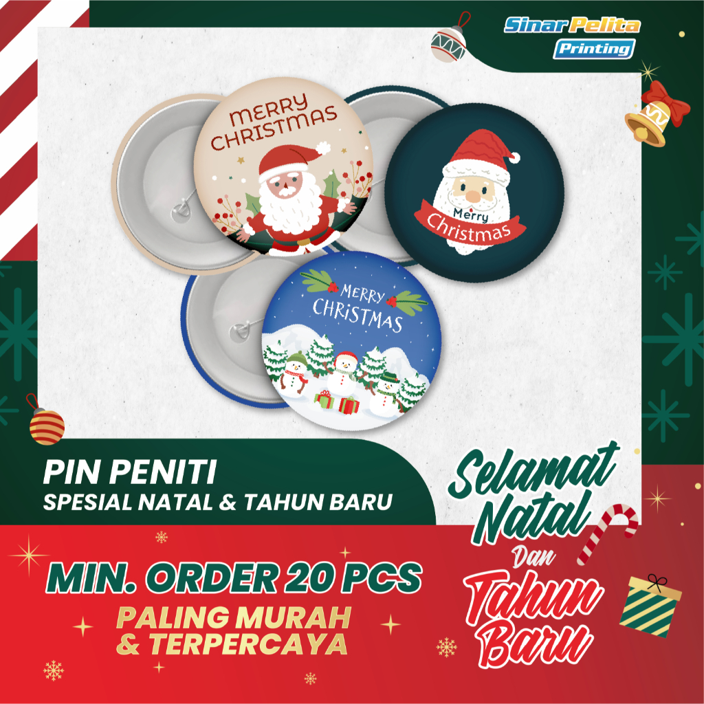Pin Peniti Spesial Natal Ukuran 44 mm dan 58 mm