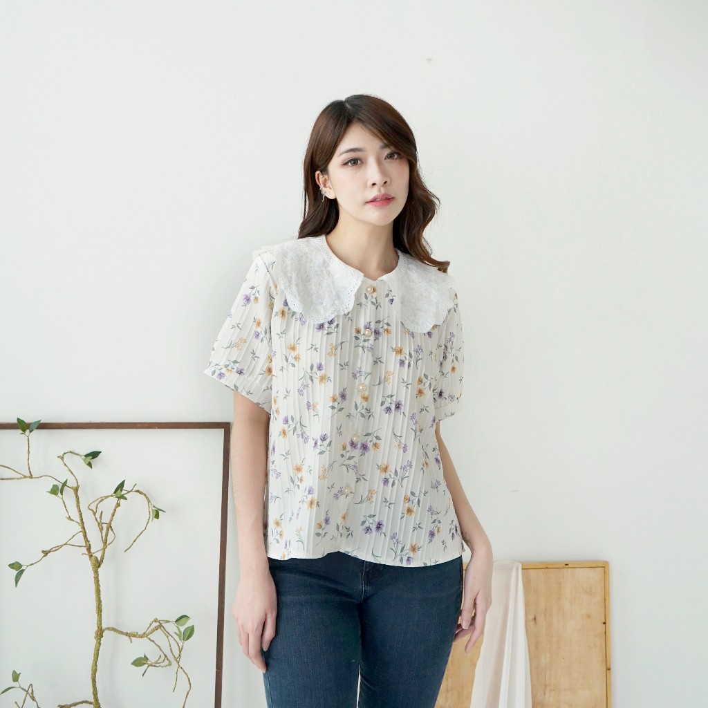 Nuboutique - Laine Top - Blouse Atasan Wanita Summer Bunga Kerah Collar Korea Style Baju Bangkok