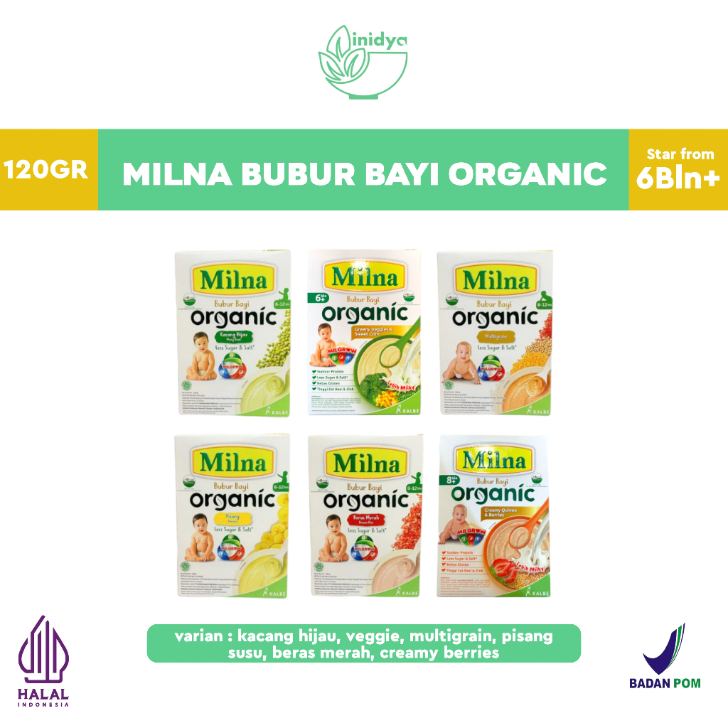 MILNA BUBUR BAYI ORGANIC (120g) - Bubur MPASI Instan | Makanan Bayi 6-8 Bulan | Bubur Organik