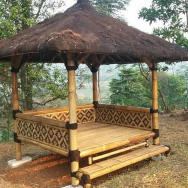 saung bambu gazebo, gazebo bambu dengan atap ijuk
