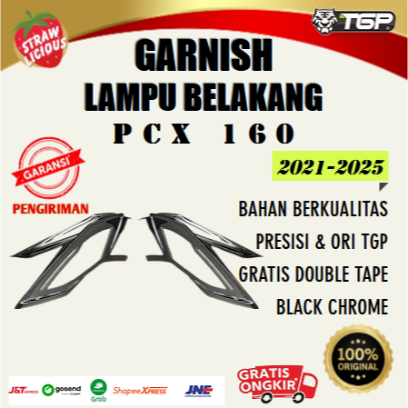 Variasi Aksesoris Garnish Lampu Belakang PCX 160 New TGP Black Chrome
