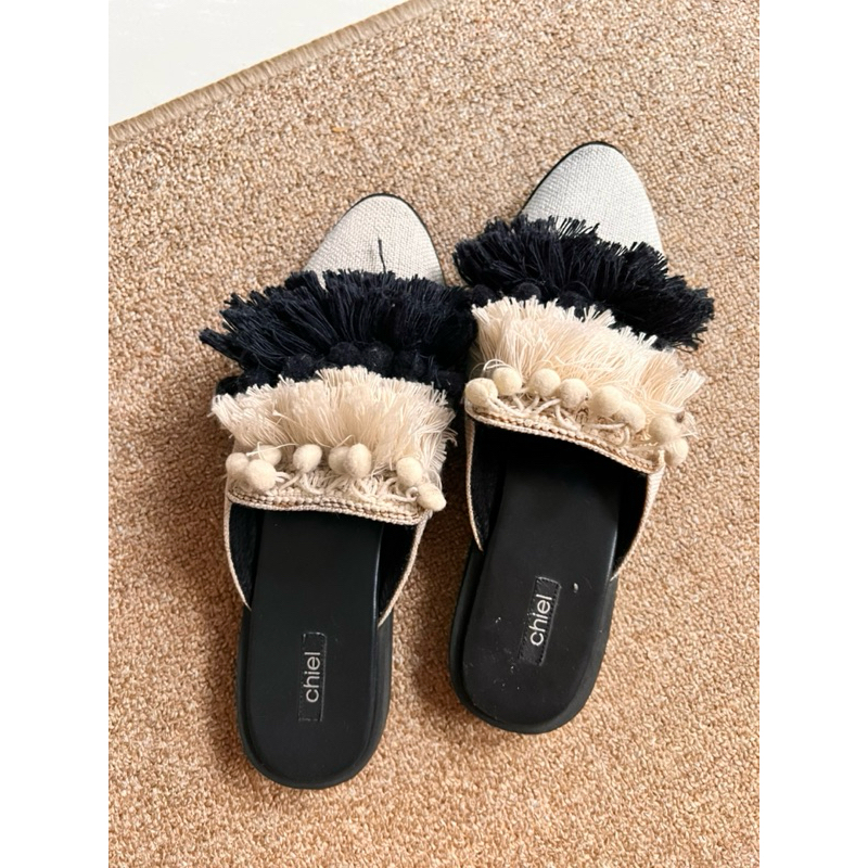 PL Chiel Shoes POPI BLACK . Sandal flat Wanita