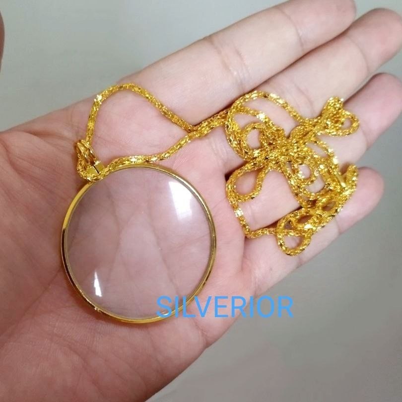 Bandul kekeran loupe kaca pembesar kalung gantung rantai leher