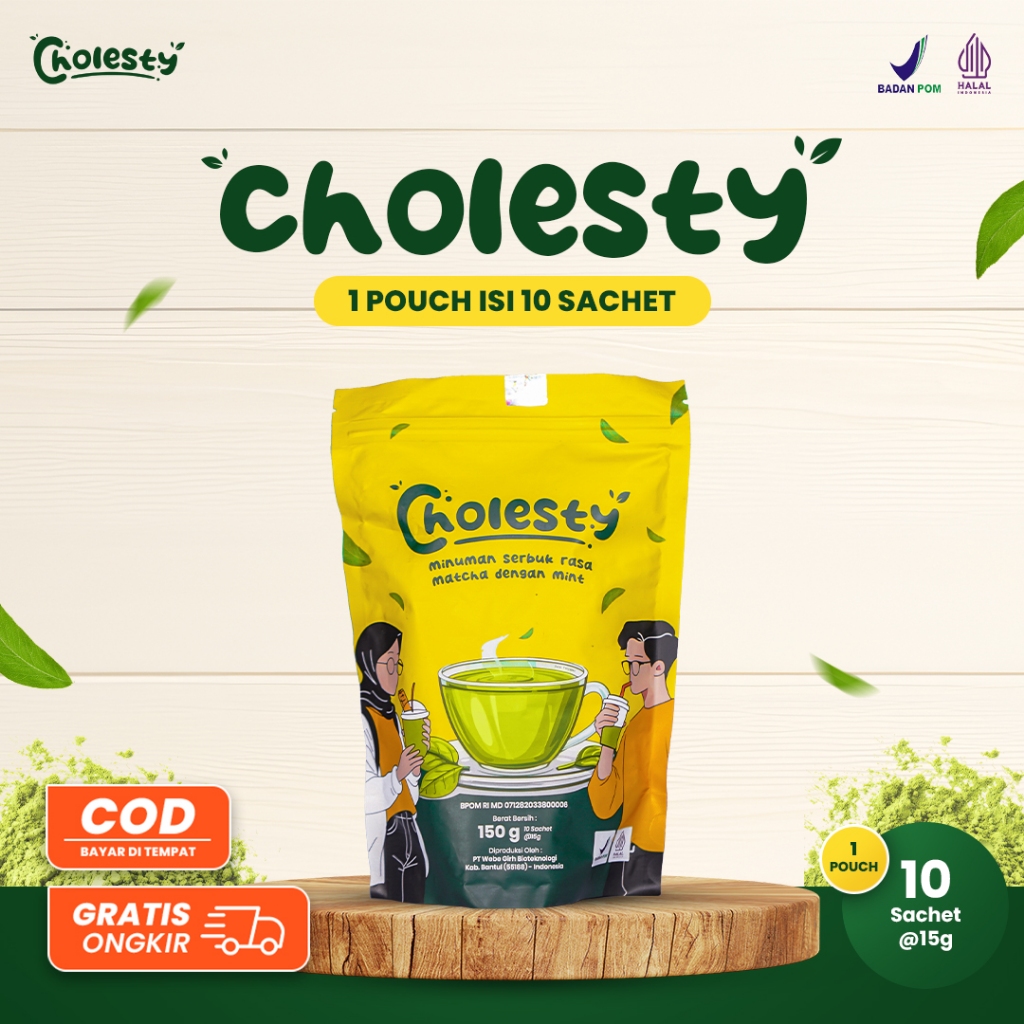 

[1 Pouch] CHOLESTY - Teh Penurun Kolesterol Ampuh Viral Terlaris | Aman BPOM & Halal Original [1 Pouch isi 10pcs @15gr] | Mengatasi Darah Tinggi dan Asam Urat Secara Alami | Minuman Rasa Matcha Yang Menyehatkan