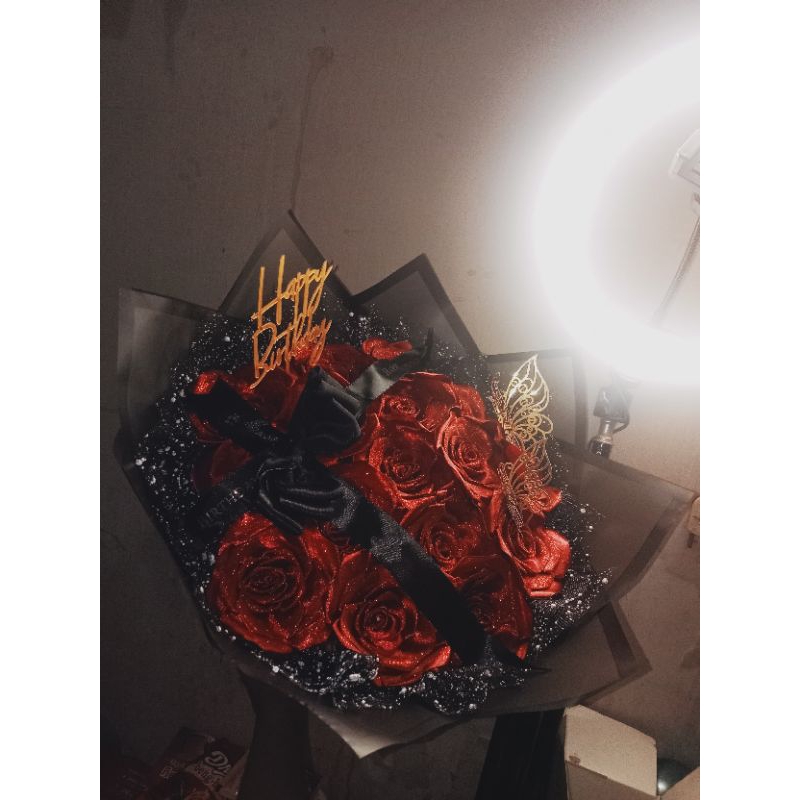 Buket bunga 16 tangkai - Bouquet Jumbo - Buket Pita Satin Jumbo - Buket Pita Satin Gliter