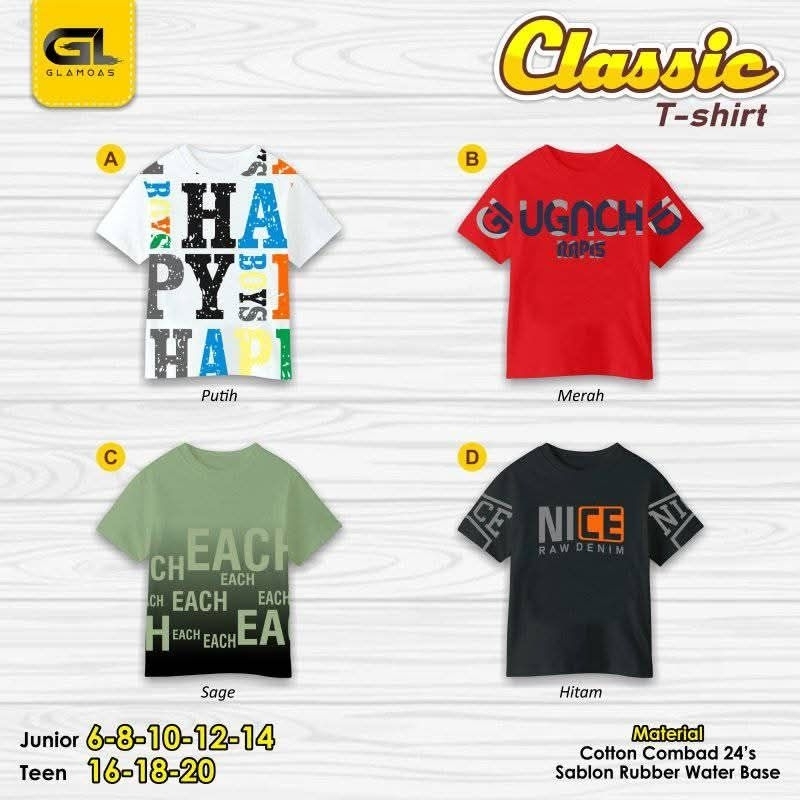 Glamoas Classic T-Shirt Putih KAOS.ANAK COWOK
