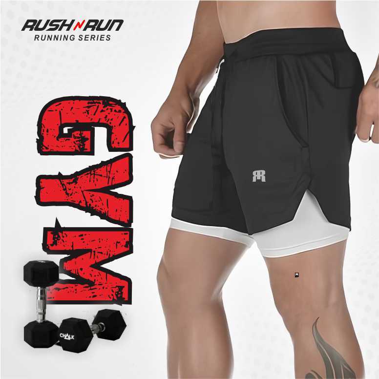 Celana Pendek Olahraga Pria 2 in 1 Clana Training Gym Fitness Compression Sport
