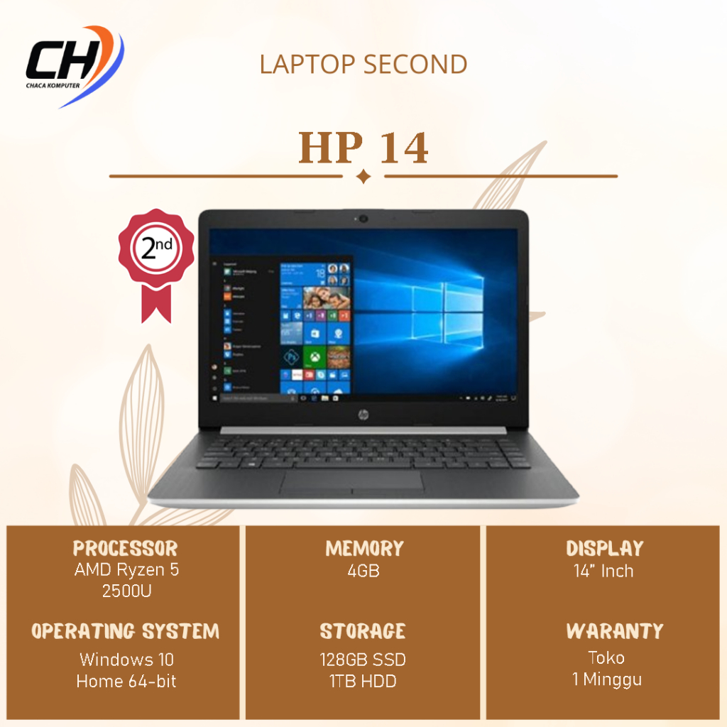 Laptop HP 14 AMD Ryzen 5 Second - RAM 4GB SSD 128GB