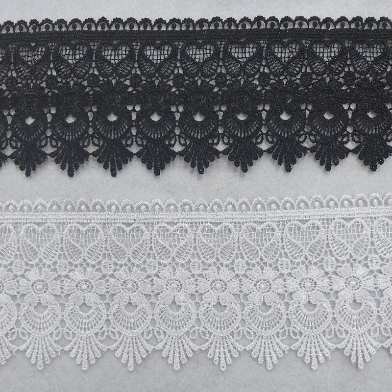 Renda Bordir Hitam Putih Lebar 10cm PER 1 METER
