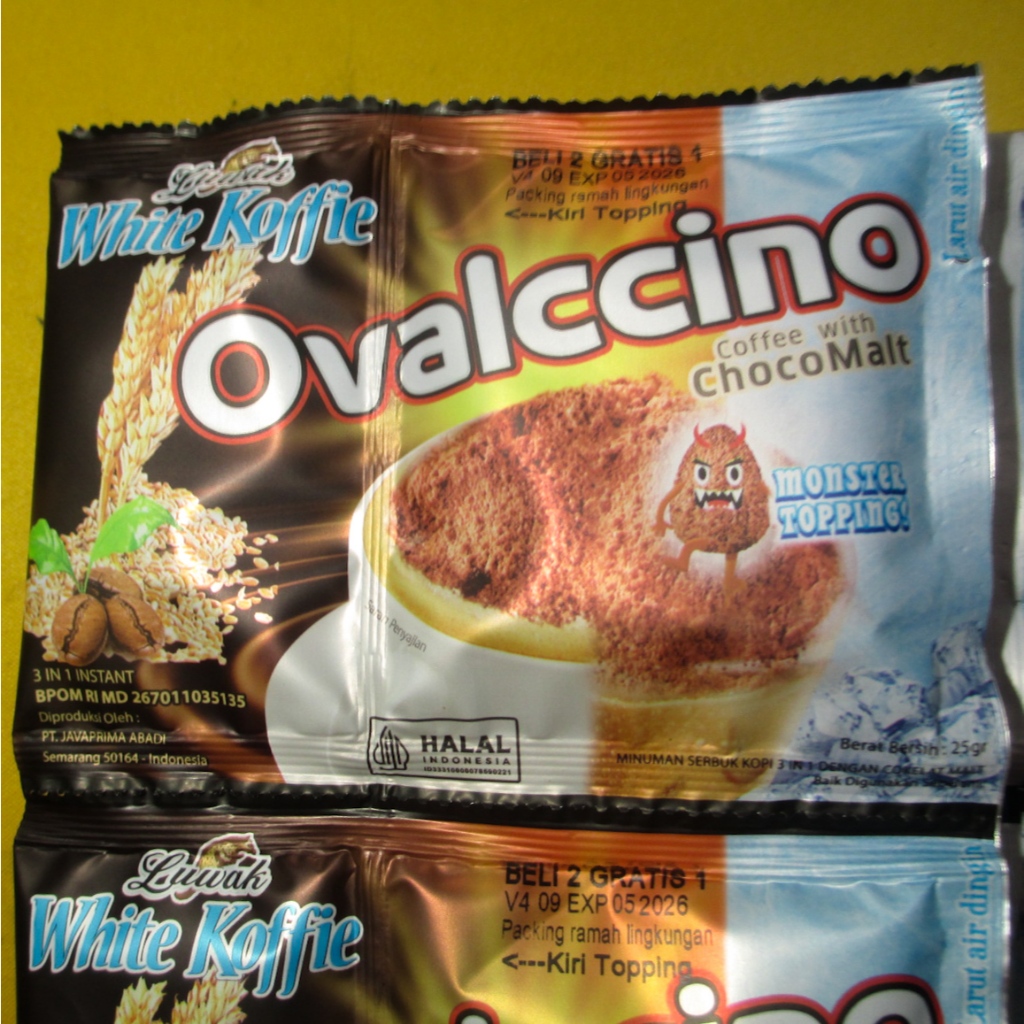

KOPI LUWAK OVALCCINO TOPPING CHOCO MALT ISI 15 PCS