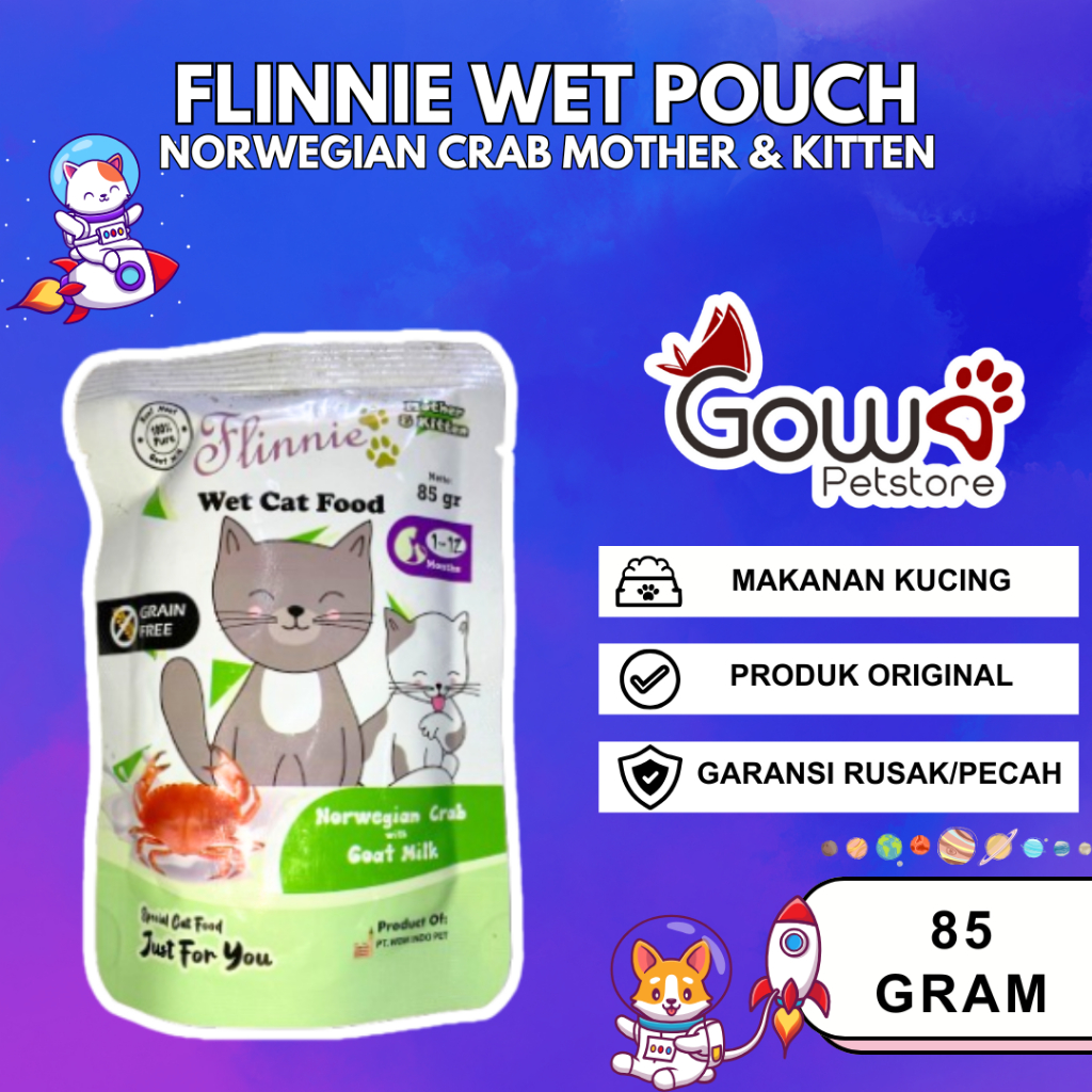 Makanan Basah Flinnie Wet Food Pouch Mother & Kitten Norwegian Crab 85gr