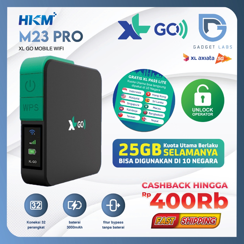 HKM M23 PRO Modem Mifi Wifi XL GO IZI 4G Portable Bypass & Unlock Bonus Data 25GB