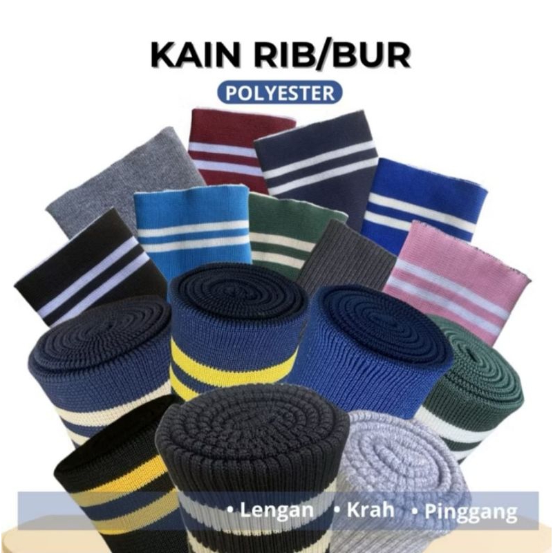 Kain bur / rib  strip dan polos polyster untuk jaket hoodie jogger