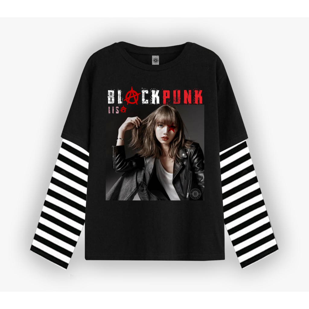 Nouths Tshirt Double layer  Blackpunk Lisa blackpink long sleeve  band kaos pria wanita