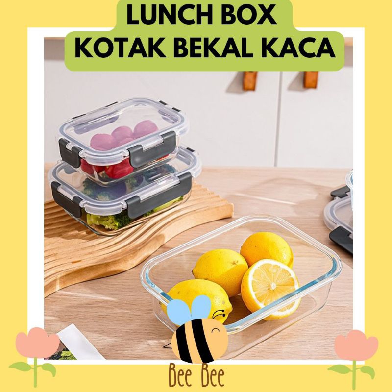 Kotak Bekal Lunch Box Kaca Tebal / Kotak Tempat  Bekal Kaca / Kotak Tempat makan / Kontainer kaca pe